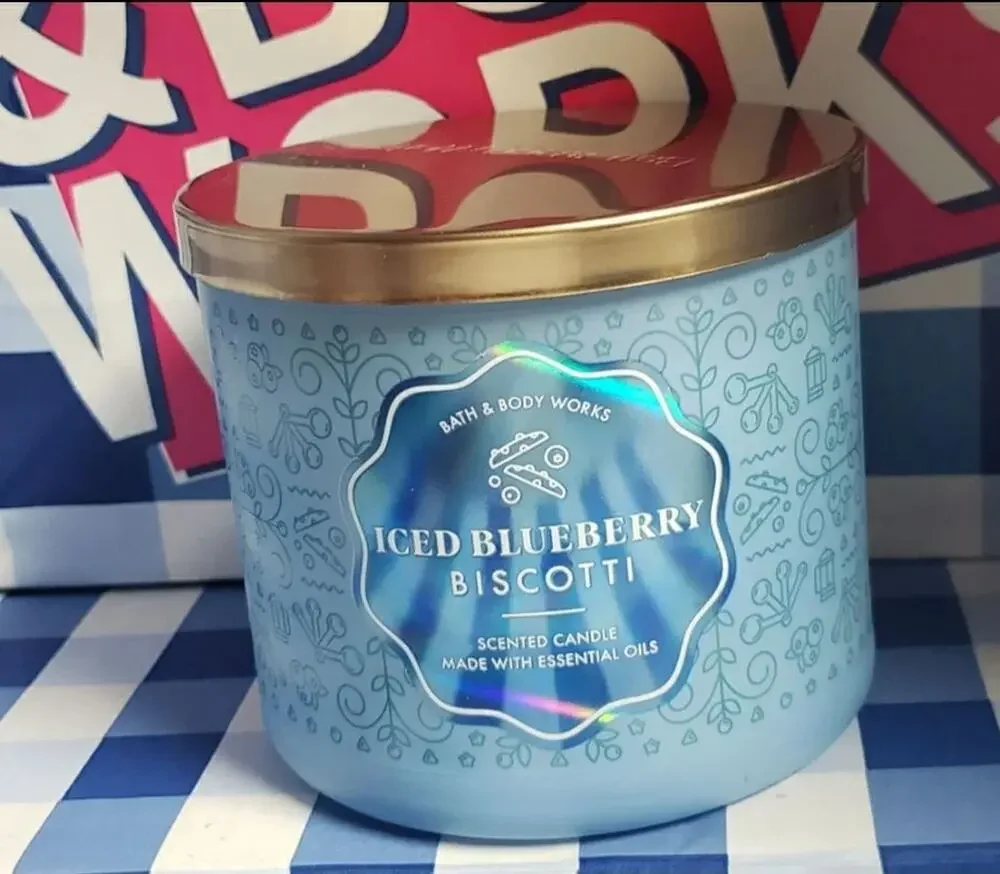 BBW Blueberry Biscotti Large 3 Wick Candle Home Fragrance Decor